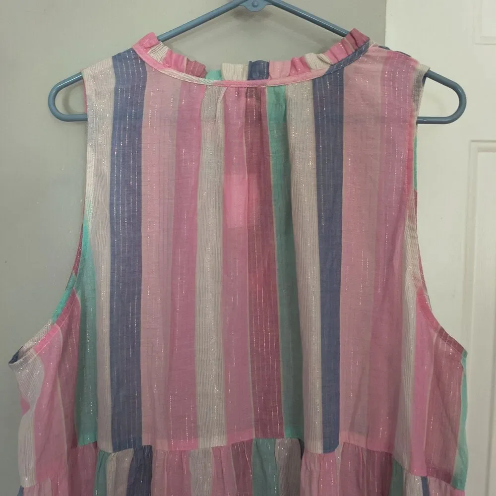 J.Crew Dress NEW 3X Pink Multi Ruffle Shimmer Beach Tiered Metallic Swim Coverup